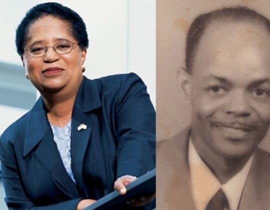 A collage of photos of famous Black tech innovators from left to right: Lonnie Johnson, Shirley Ann Jackson, Otis Frank Boykin, and Madam C.J. Walker.