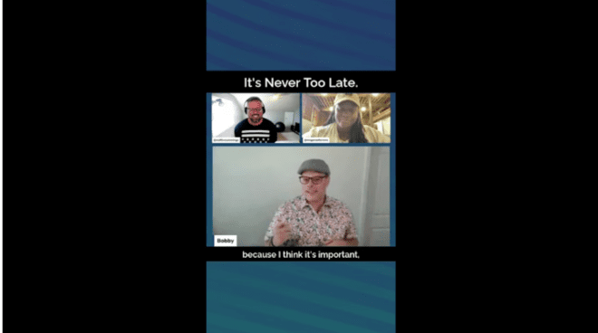 Three people on zoom call talking about how it's never too late to break into tech.