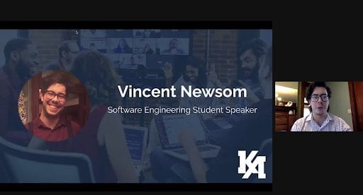 Vincent Newsom screenshot at Kenzie Academy graduation