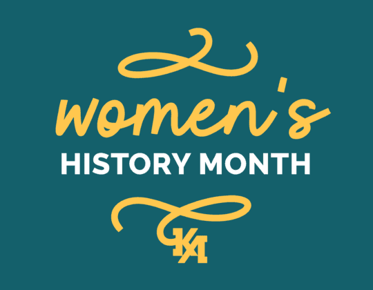 Womens History month image with Kenzie Academy logo at the bottom