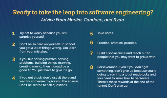 infographic describing advice on what it's like to be a software engineering learner at Kenzie Academy