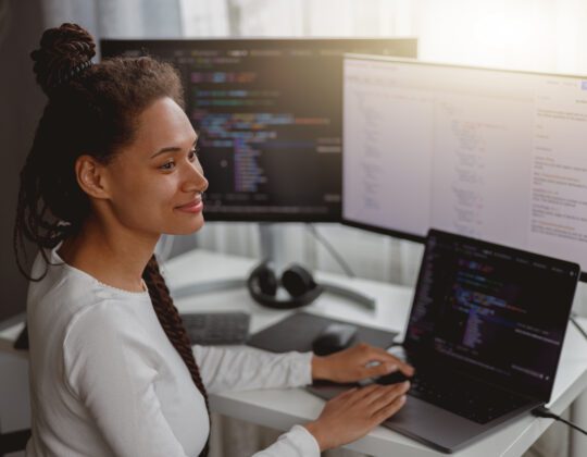 woman learning to code