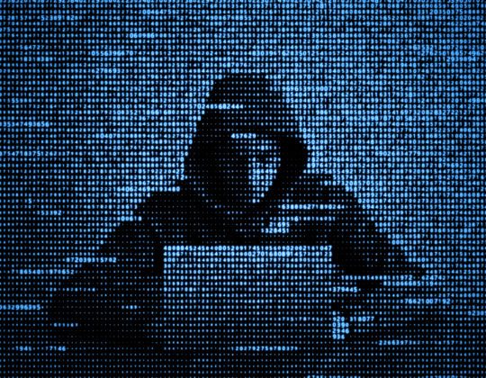 cyber attack represented with digitized hacker