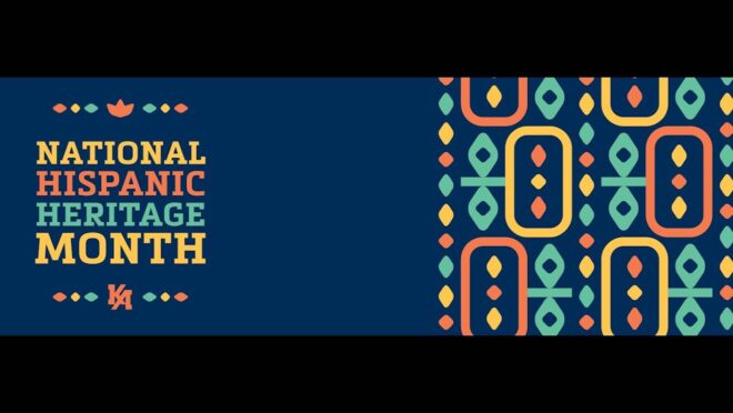 colorful national hispanic heritage month copy over navy blue background